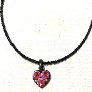 PINK Crystal Heart with Beaded Chain Necklace